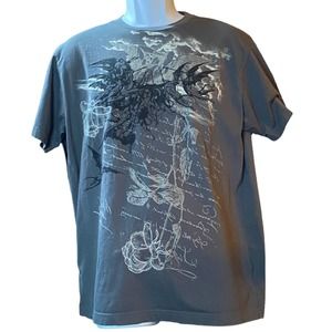 Vintage POINT X Mens L Short Sleeve Gray Crew Embroidered Graphic T-Shirt